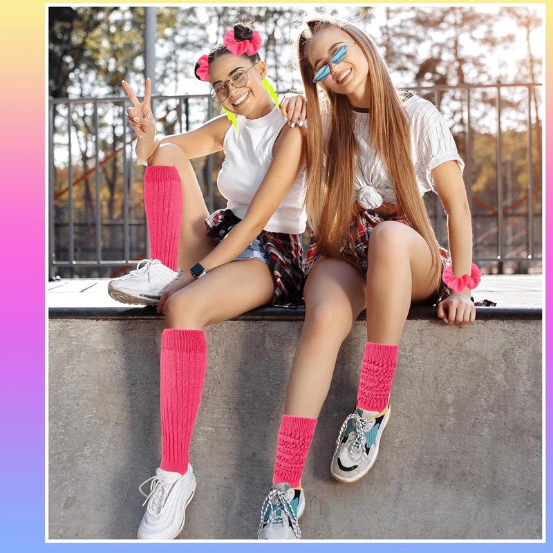 TRIITECH Store Neon Slouch Socks for Women, 80s 90s Scrunch Knee High Socks with Neon Earrings and Scrunchies for 80s 90s Party - Image 5